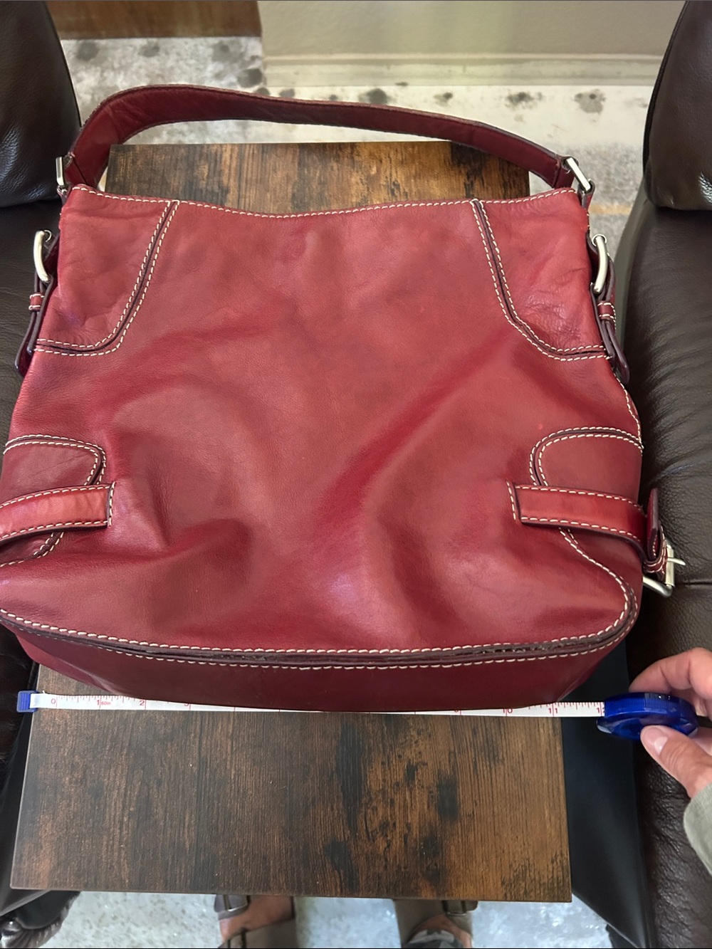 Classic Burgundy Leather Shoulder Bag - Women